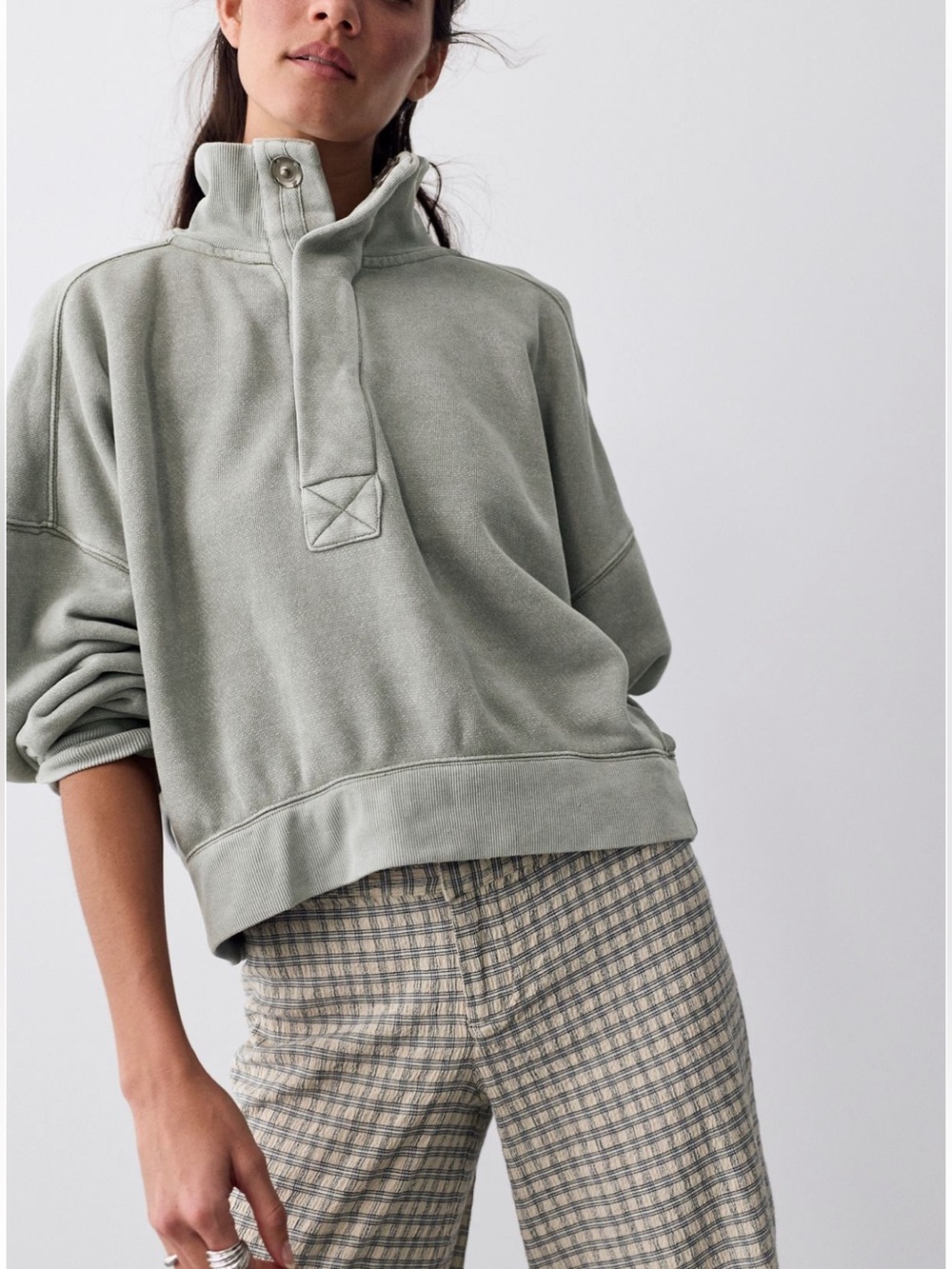 FREE PEOPLE WE THE FREE Timeless Pullover in Adventurer Sweatshirt Snap Neck S